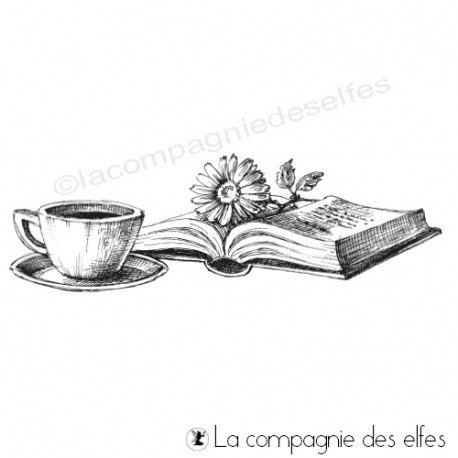 Tampon un livre et un café | tampon lecture